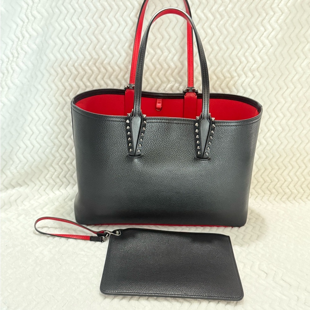 Christian Louboutin Black and Red Tote with Studded Details